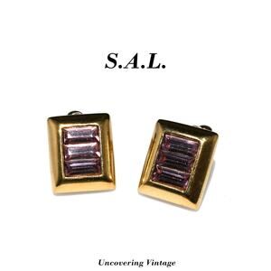 S.A.L. Swarovski Purple Crystal Small Clip Earrings, Gold Plate Austrian Crystal